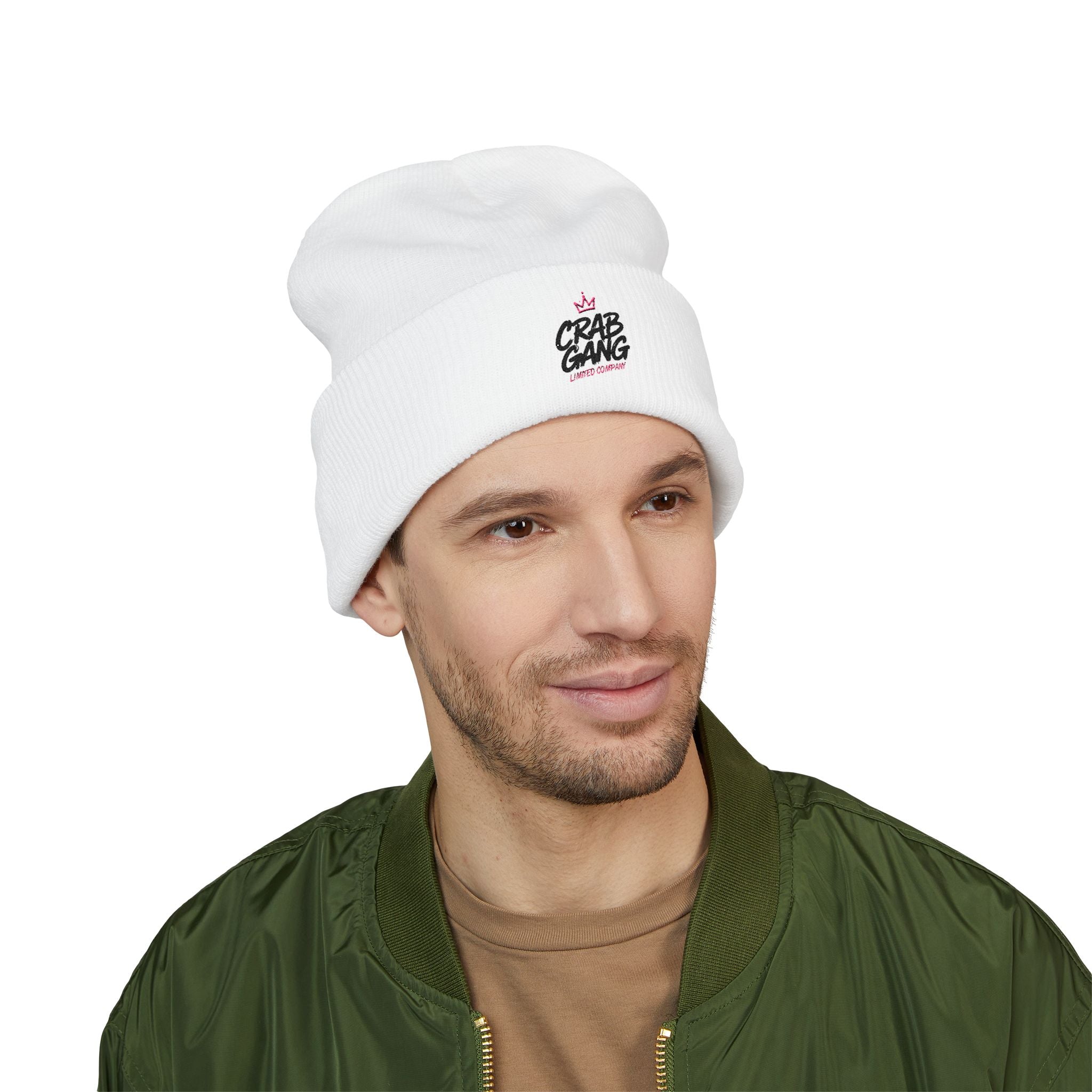 Crab Gang Embroidered Cuffed Beanie — Streetwear Knit Hat